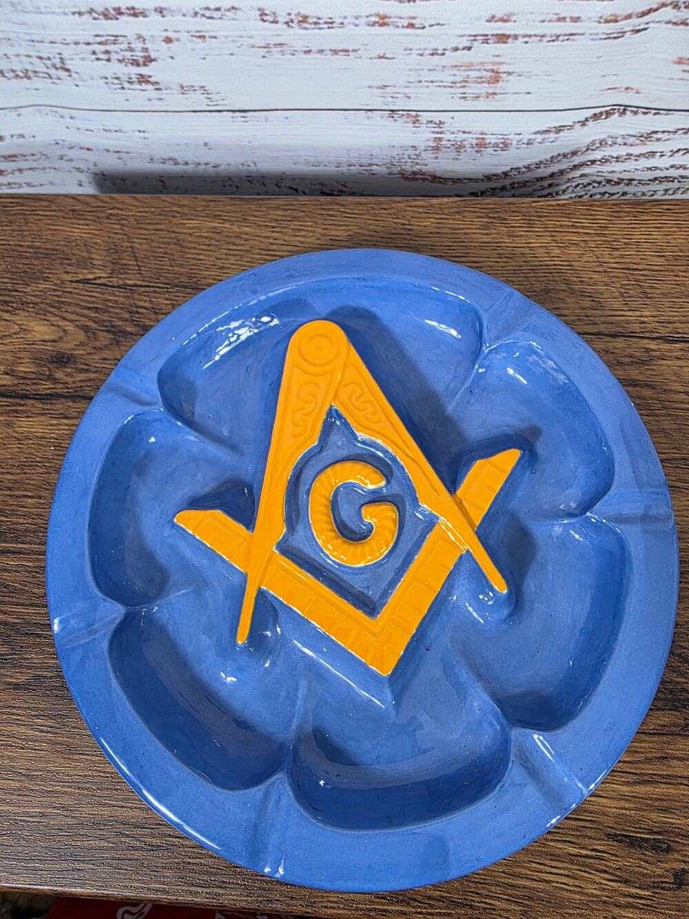 VTG Masonic Square & Compasses G Ceramic Ashtray Freemason Symbol 8"
